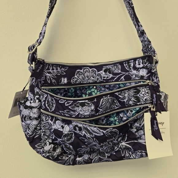 Vera Bradley Disney Mickey Minnie Flirty Floral Tonal Triple Zip Shoulder Bag - Picture 6 of 13